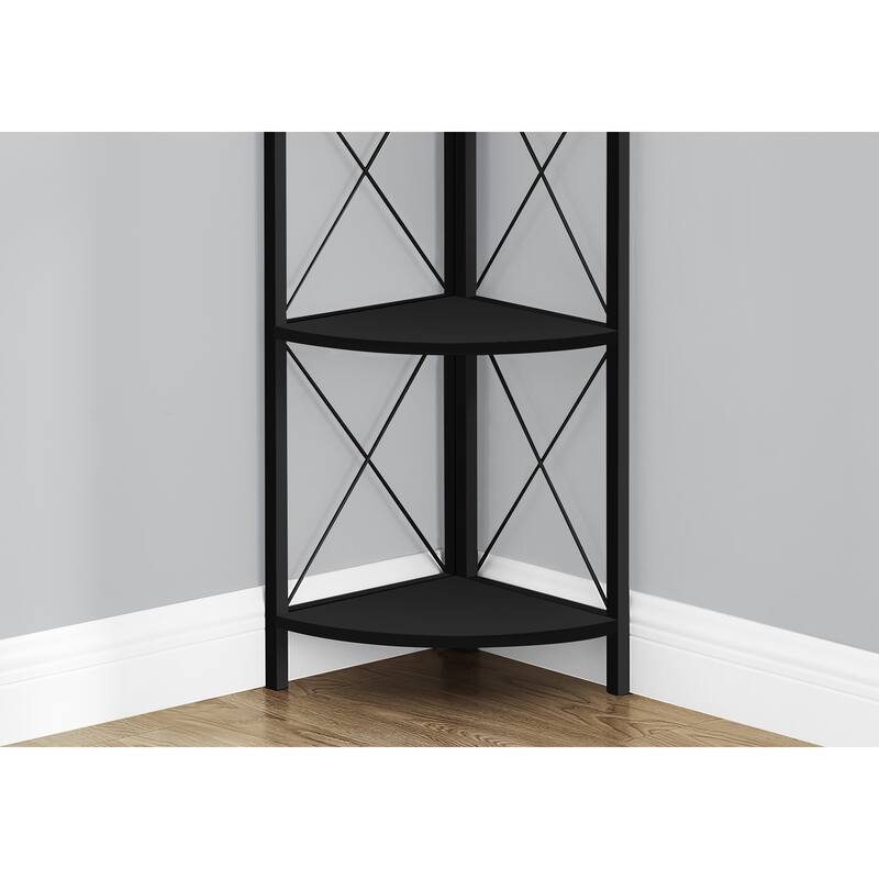 Bookshelf, Bookcase, Etagere, Corner, 4 Tier, 60"h, Office, Bedroom, Laminate, Metal, Contemporary, Modern