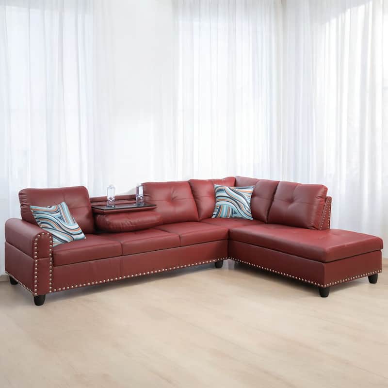 KISRAIS 97.5" Wide 2-Piece Vegan Leather Sectional Sofa Set for Small Space