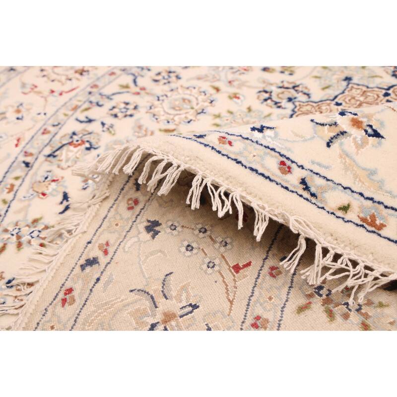 ECARPETGALLERY Hand-knotted Nain Cream Silk, Wool Rug - 4'11 x 4'11