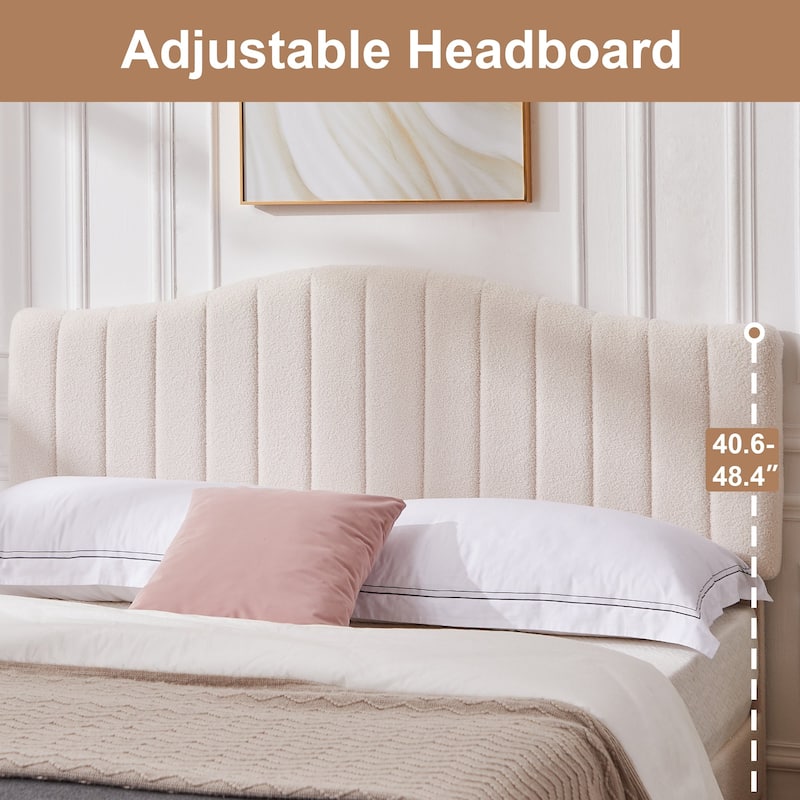 VECELO Upholstered Bed Frames, Platform Beds with Height Adjustable Teddy Fabric Headboard, 7.9'' Under Bed Space