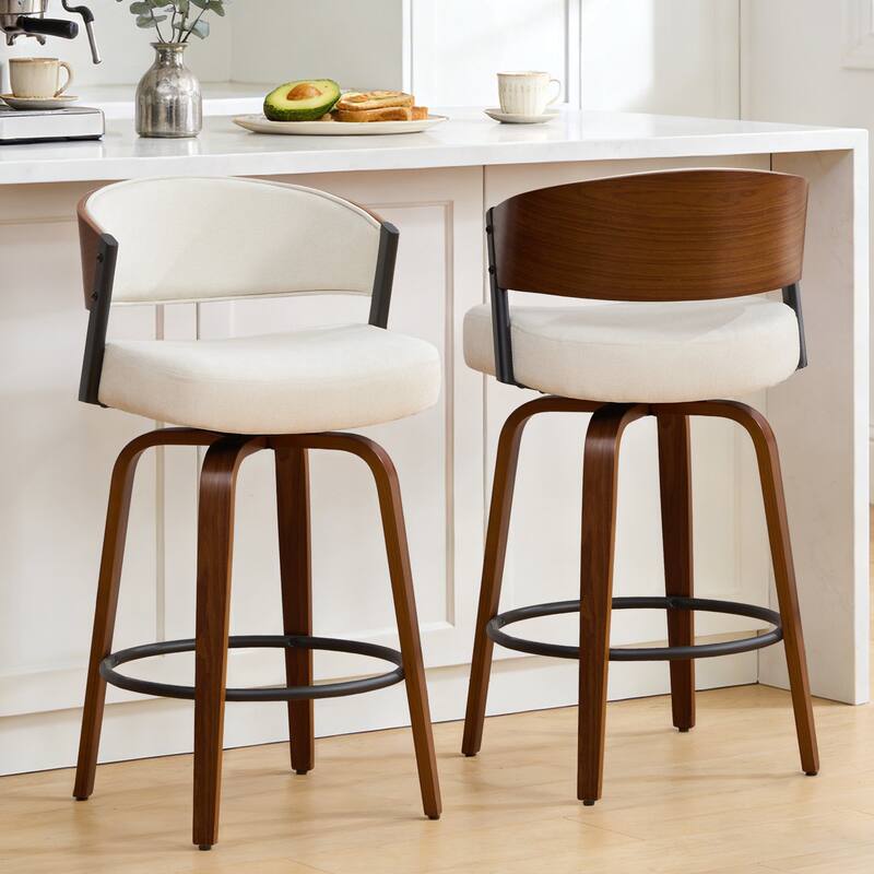 Upholstered Swivel Counter Height Bar Stool with Curved Back and Bentwood Frame - 37.2"H x 19.1"W x 20.5"D