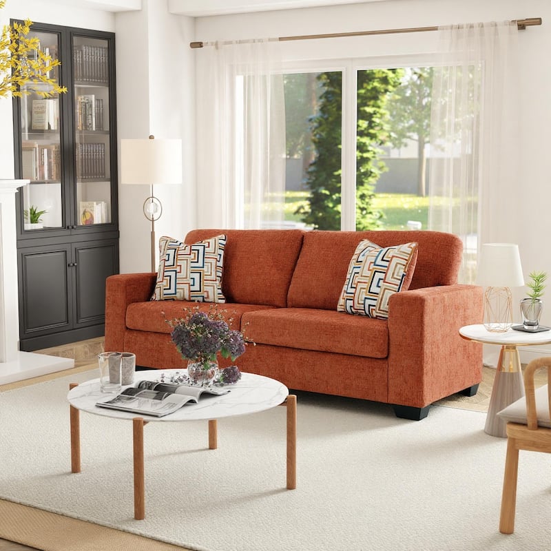 Roundhill Furniture Amoria Contemporary Plush Sofa with Accent Pillows, Rust Terra Chenille Upholstery - 7'6" x 9'6"