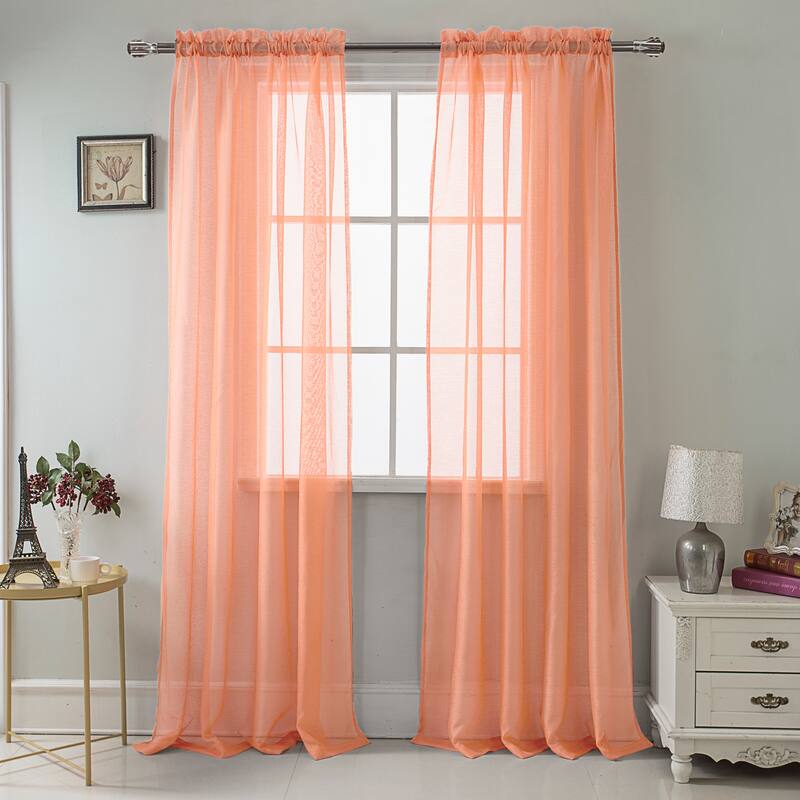 RT Designer Collection Celine Sheer 84 or 90-inch Rod Pocket Curtain Panel - 54" x 90" - Coral