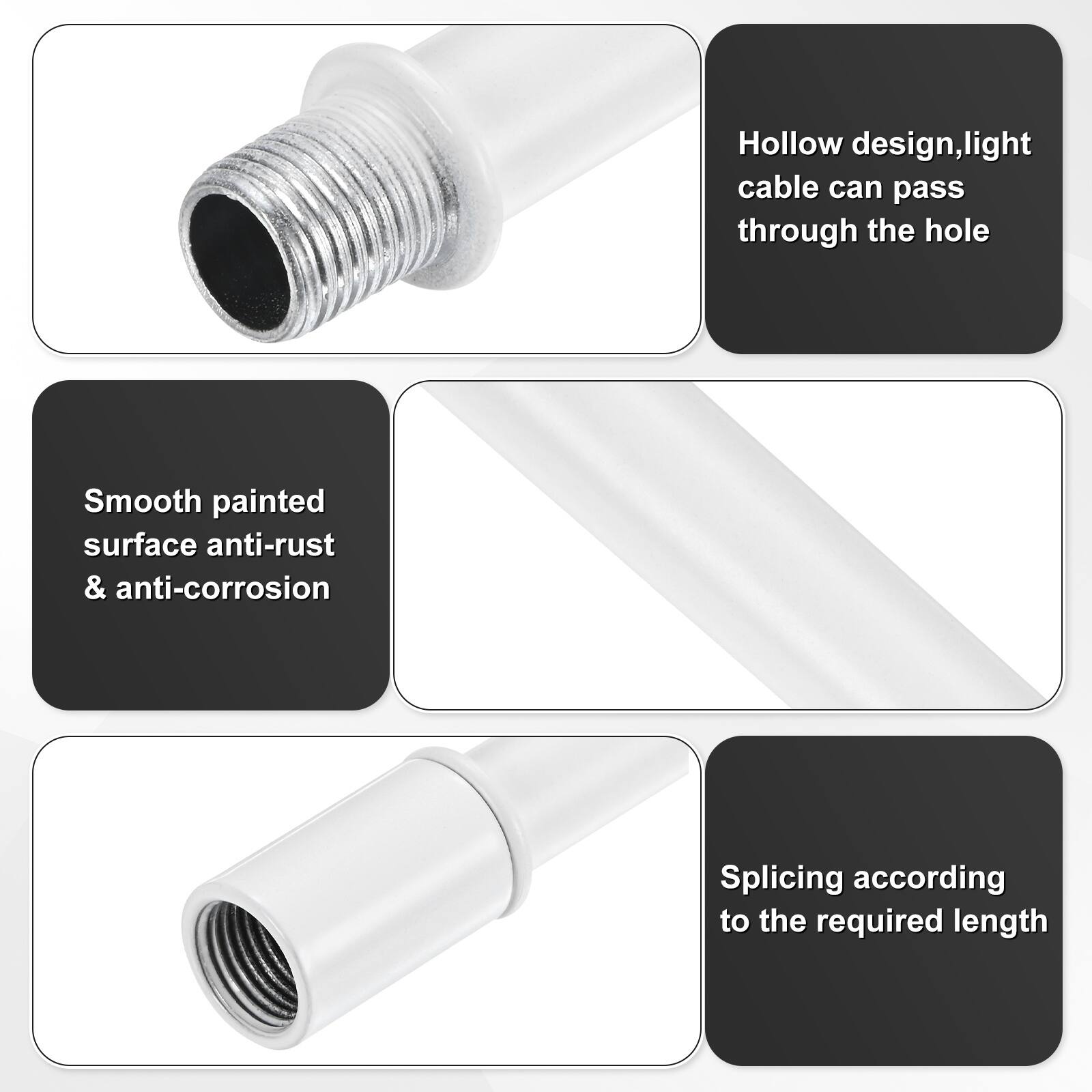 Straight Pipe Lamp Stem Kit M10 Double End Thread Rod W/Nuts