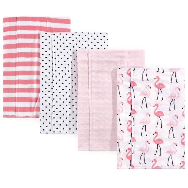 slide 1 of 1, Hudson Baby Infant Girl Cotton Flannel Burp Cloths 4pk, Flamingos, One Size - Flamingos - One Size One Size - Flamingos