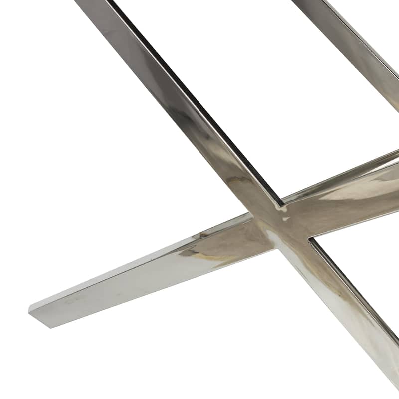Leather Tray Table Side End Accent Table with Diagonal Silver Legs and Handles - Grey - Roche River Decor