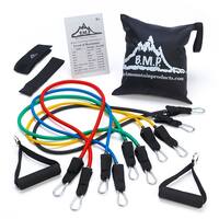 Black Mountain Products Resistance Band Set with Door Anchor, Ankle Strap, Exercise Chart,
