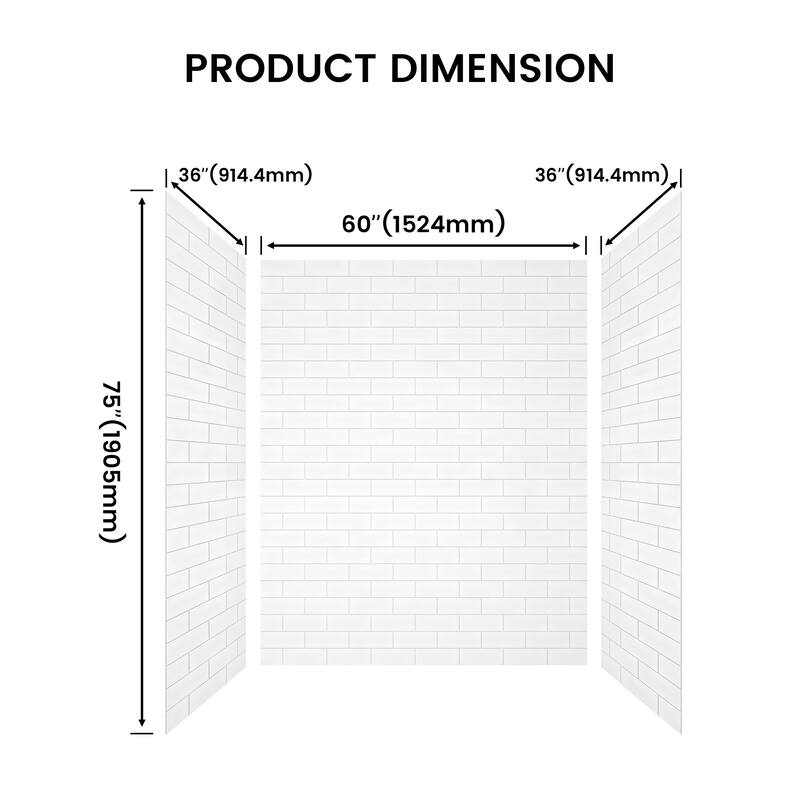 60 in. L x 36 in. W x 75 in. H Three-Piece Glue Up Alcove Shower Wall Surround in White - 60 x 75