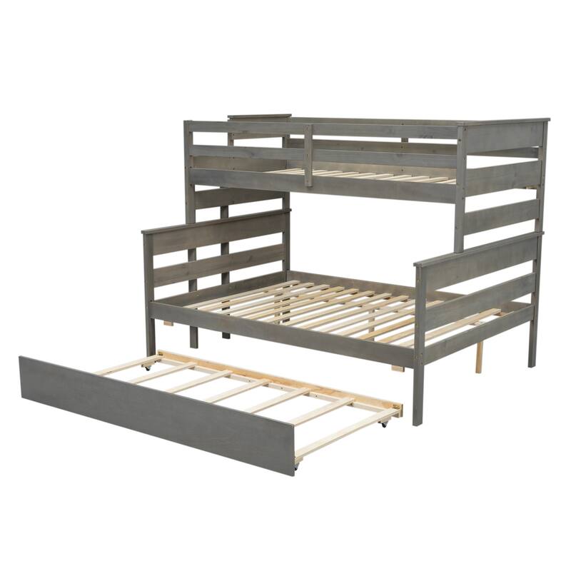 Twin over Full Solid Wood Bunk Bed Slat Support Full Length Guardrail Up Bed Separable Bed Frame with Drawer or Trundle