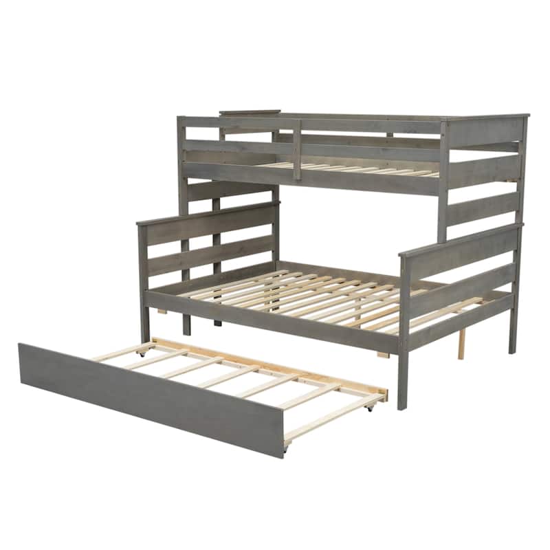Wood Twin over Full Bunk Bed with Twin Size Trundle