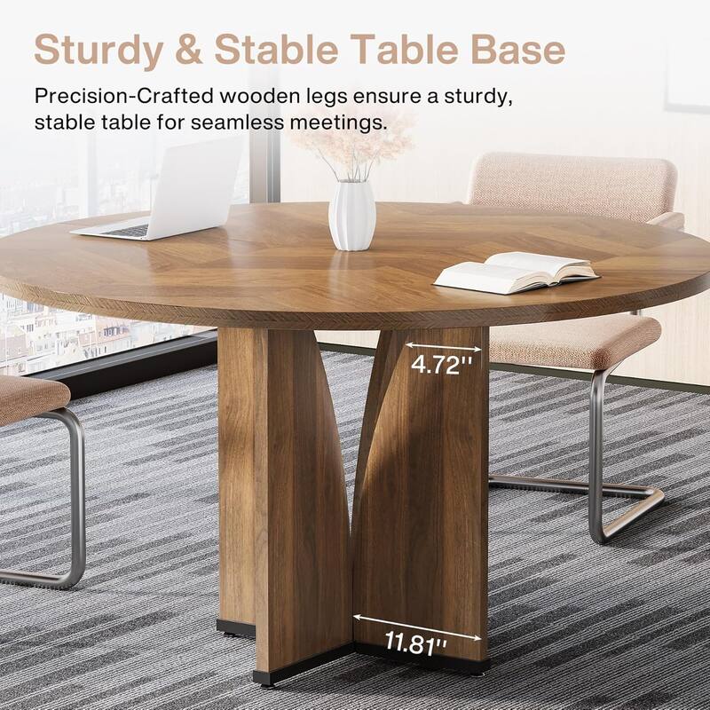 39" Round Conference Table for 4 Modern Wooden Meeting Table with Sturdy Base for Office/Training/Negotiation/Conference Room