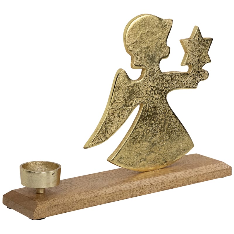 Angel with Star Metal Christmas Tealight Candle Holder - 12"