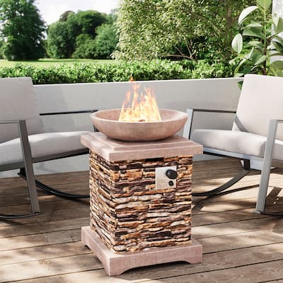 COSIEST Outdoor Propane Fire Pit Table With Square Base,Round Bowl
