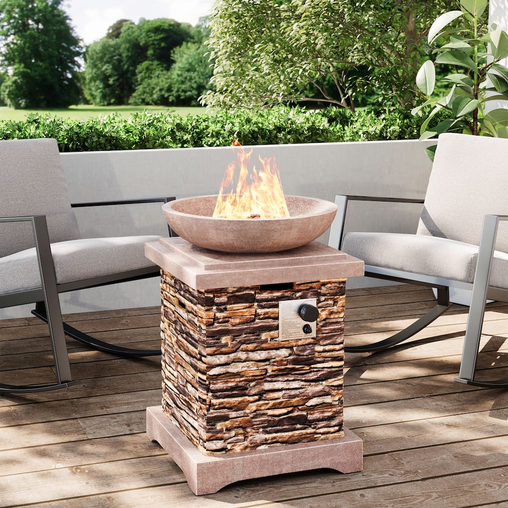 COSIEST Outdoor Propane Fire Pit Table With Square Base,Round Bowl