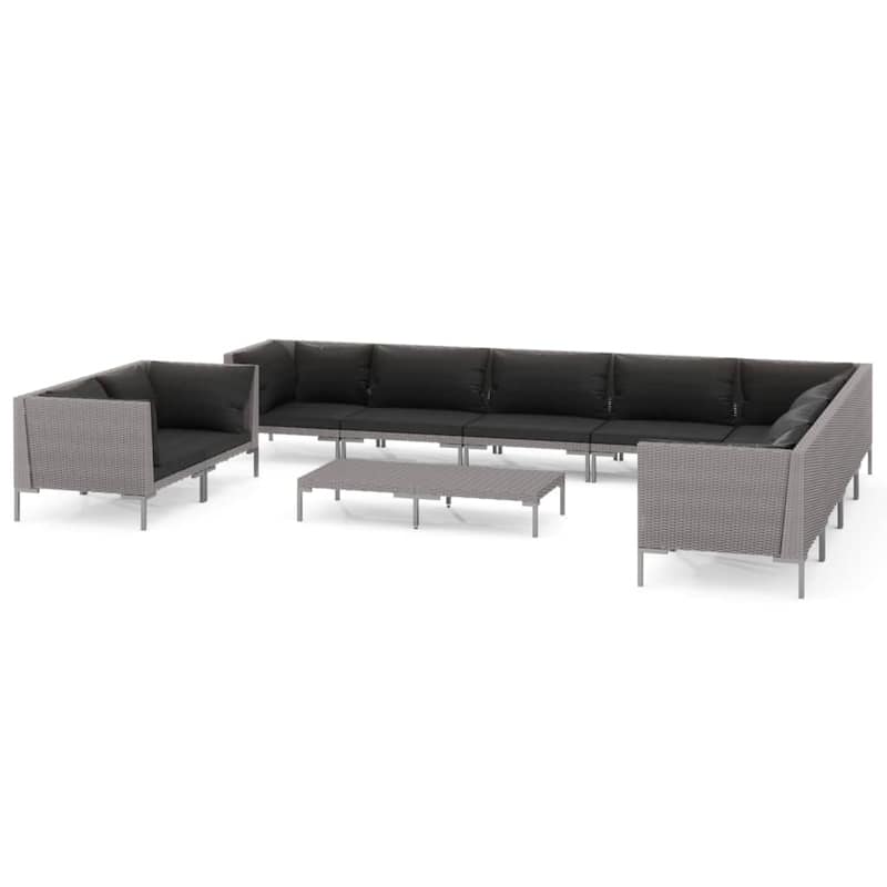 vidaXL Patio Lounge Set Outdoor Sectional Corner Sofa Poly Rattan Dark Grey - 27.6" x 27.6" x 24"