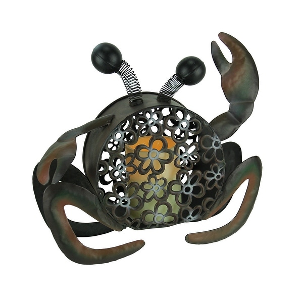 Floral Cutout Metal Beachcomber Crab with LED Candle - 11.5 X 12.5 X 4.25 inches