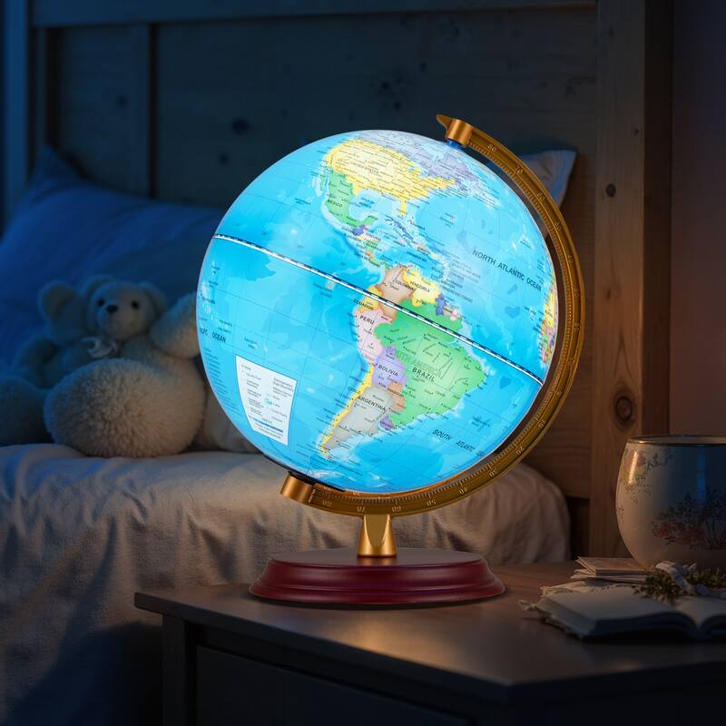 Gymax 8 Inch Illuminated World Globe Night Light up Globe Lamp Wooden
