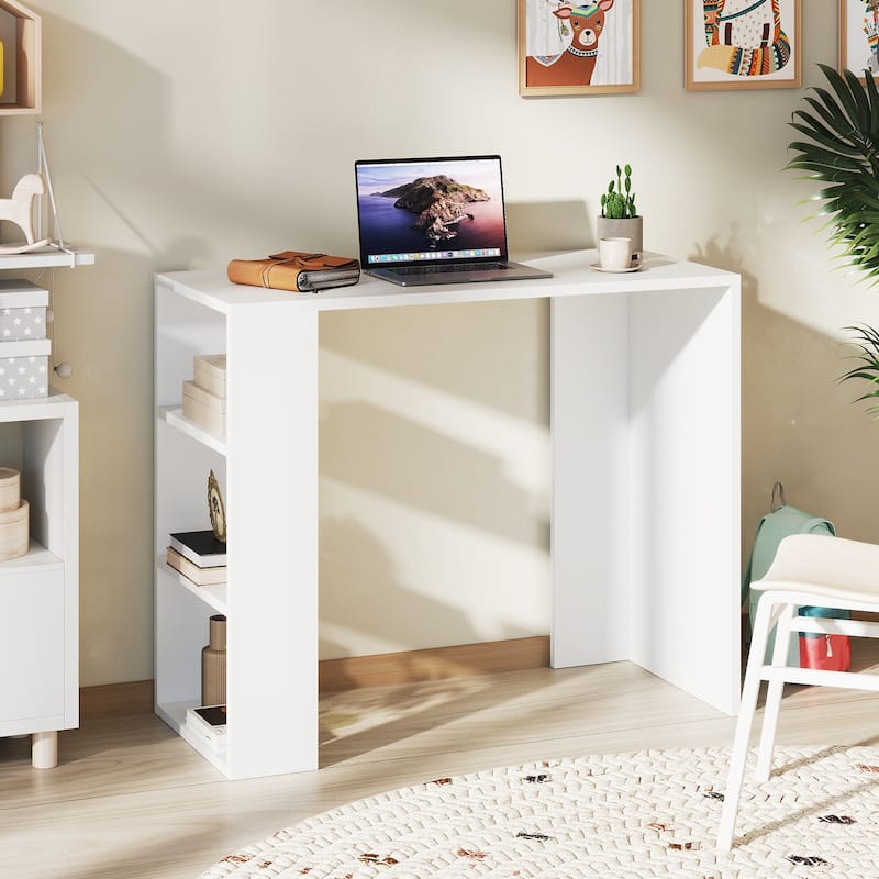 36 Inch White Computer Desk with Storage Shelves for Home Office - White