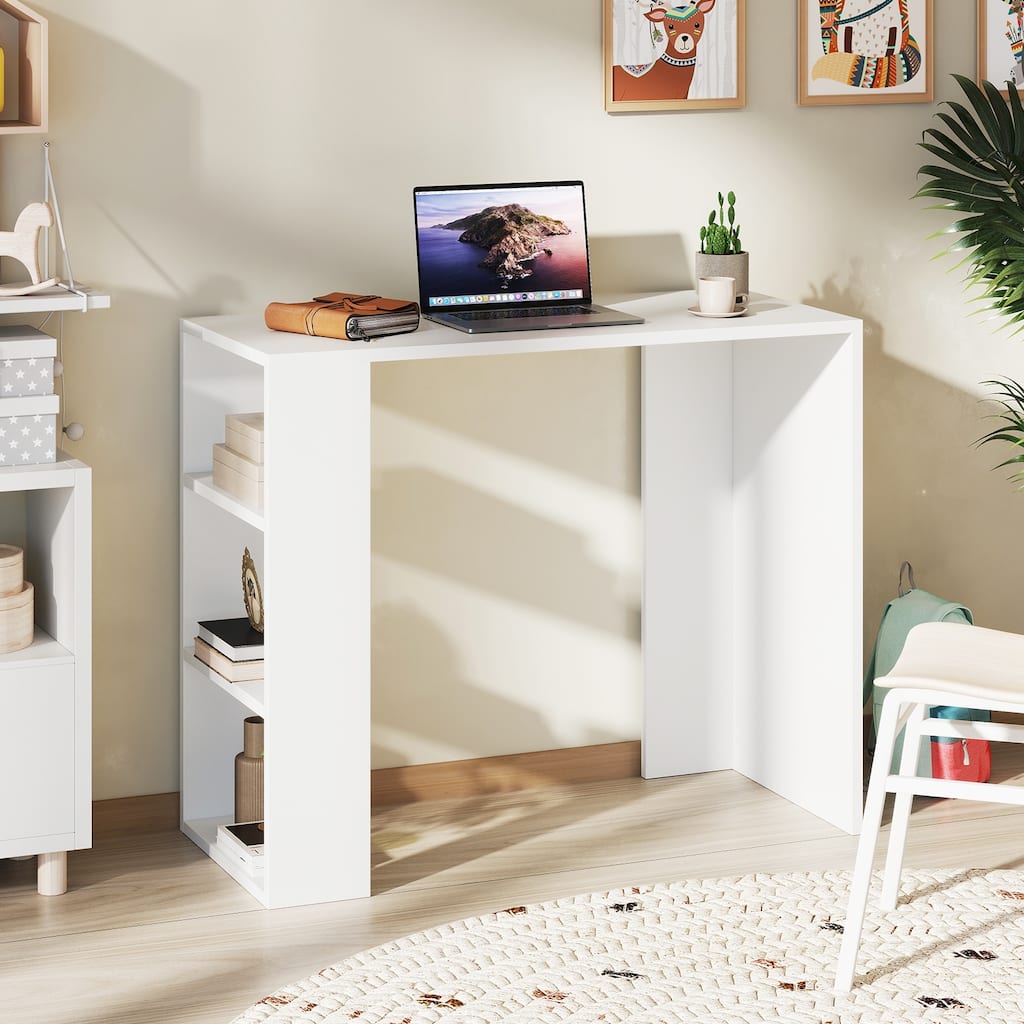 36 Inch White Computer Desk with Storage Shelves for Home Office