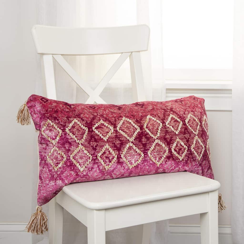 Rizzy Home Pink Diamond Throw Pillow with Tassels, 14x26
