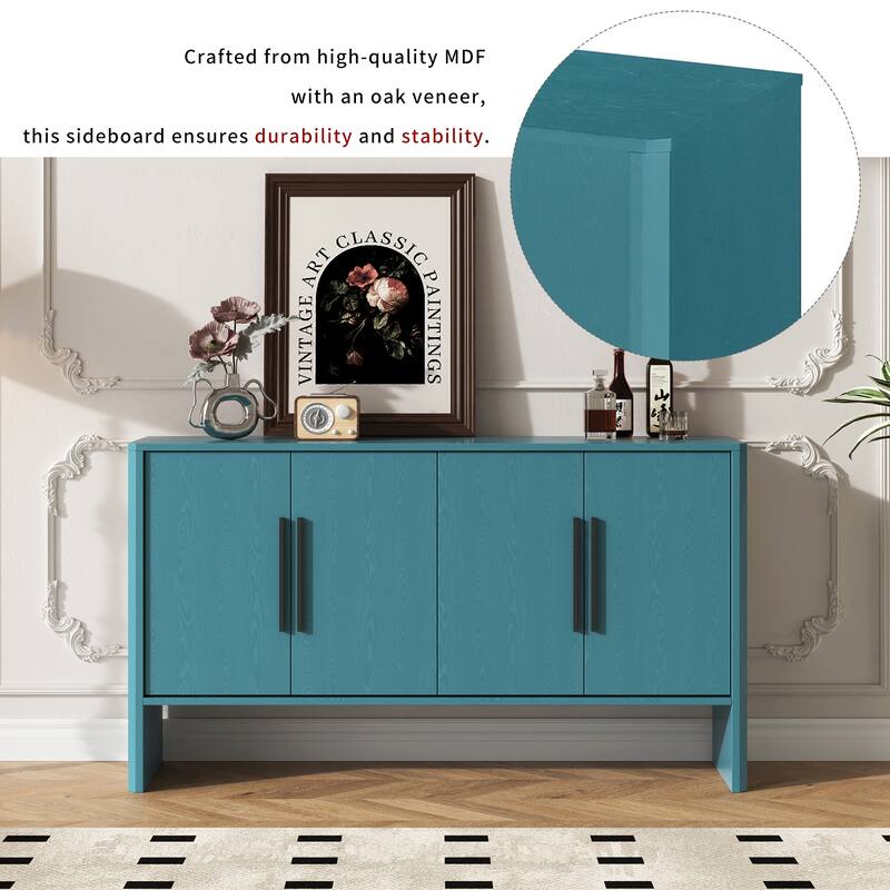 4-Door Retro Sideboard with Adjustable Shelves, Large Storage Cabinet, Antique Blue
