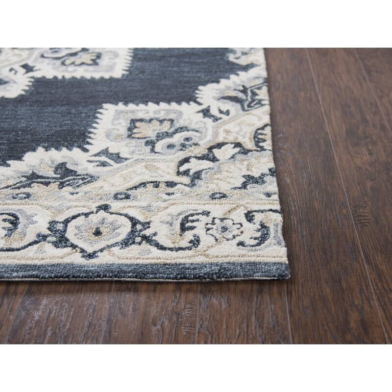 Alora Decor Cascade Blue, Grey, and Tan Medallion Hand-tufted Wool Rug