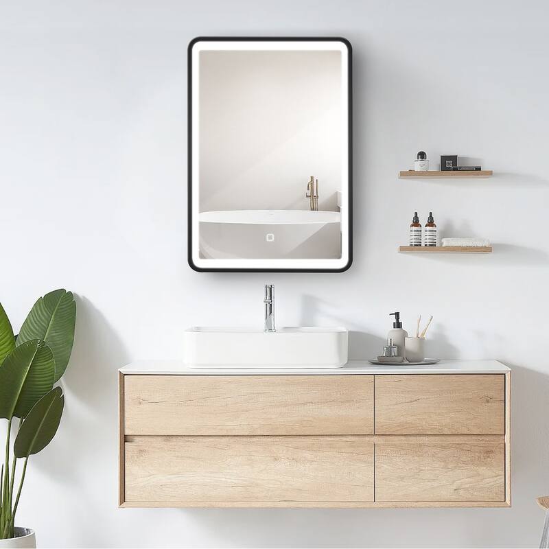 LED Black framed Wall mount Medicine Cabinet with Mirror - 24x30 inch