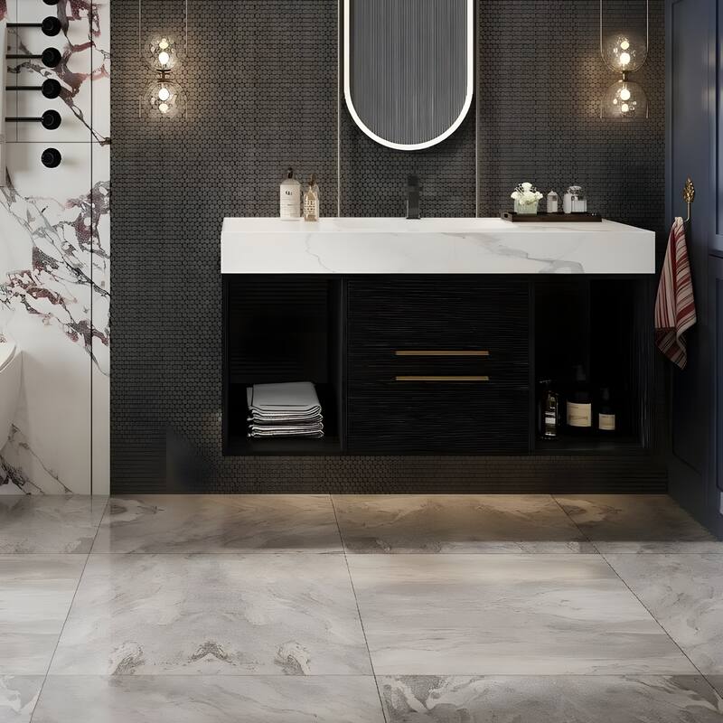 39.4" Ceramic Sink Bathroom Vanity, Floating Bathroom Vanity