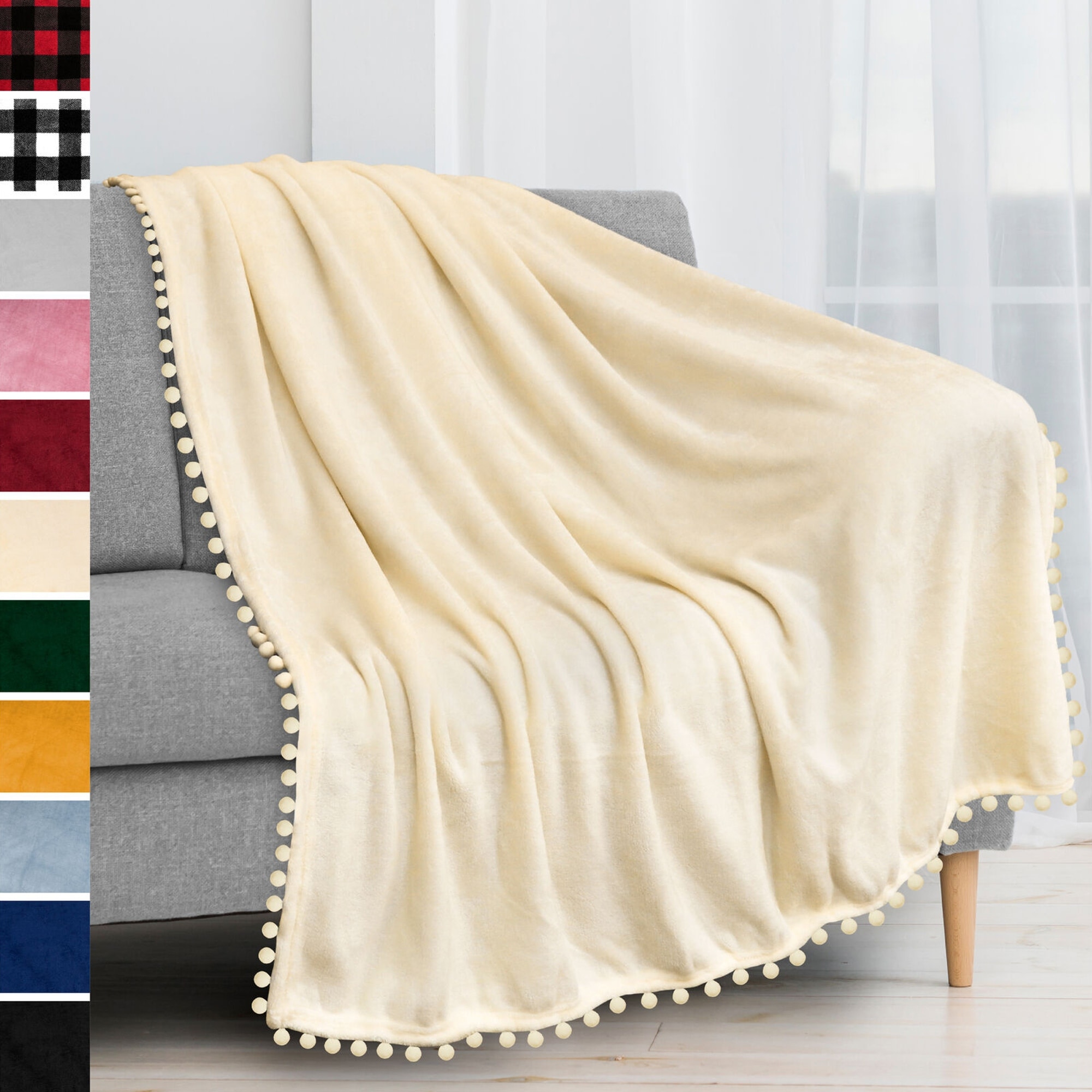 Cream pom pom blanket best sale