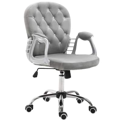 Button Tufted Desk Chair, Velvet Vanity Chair with Back and Wheels, Swivel Rolling Chair with Adjustable Height - N/A