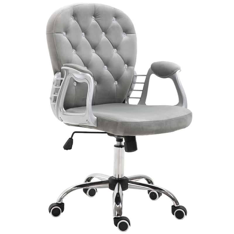 Comfortable Button Tufted Velvet Desk Chair with Tilt Function, Adjustable Seat Height, and Padded Armrests - Grey