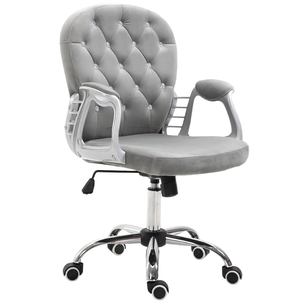 Modern Velvet Office Chair Button Tufted Desk Chair with Curved Backrest, 360° Swivel Seat and Wheels, for Home Office