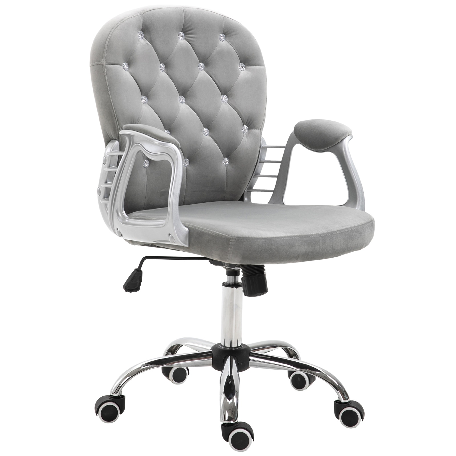 Modern Velvet Office Chair Button Tufted Desk Chair with Curved Backrest, 360° Swivel Seat and Wheels, for Home Office
