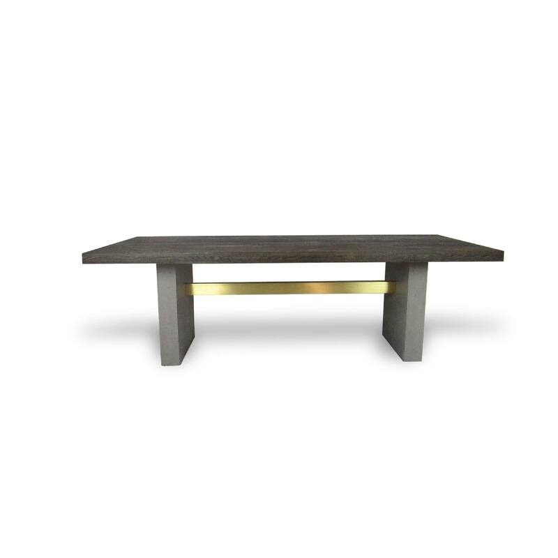 Cid Coe Dining Table, 94 Inch Brown Walnut Top, Gray Concrete Pedestal Base - Gray, Brown, Brass