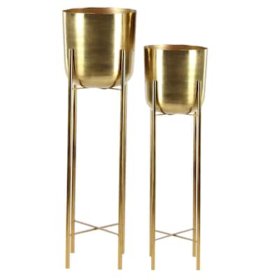 Metal Indoor Outdoor Planter with Removable Stand - Gold, Silver, White, Black or Gray - CosmoLiving by Cosmopolitan