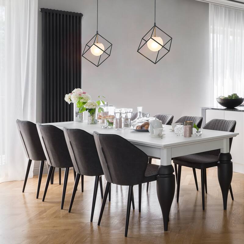 Modern Farmhouse 1-Light Black Gold Cage Kitchen Island Pendant Lights with Globe Frosted Glass - 11" L x 11" W x 14.5" H