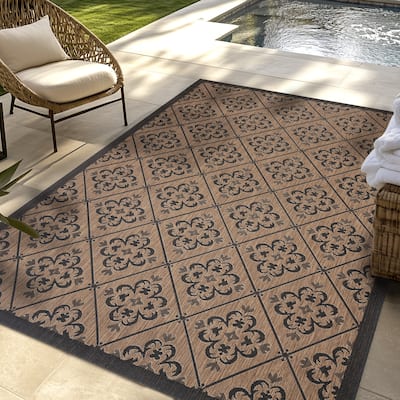 Gertmenian Paseo Bronte Floral Medallion Tile Polypropylene Flatweave Indoor/ Outdoor Area Rug