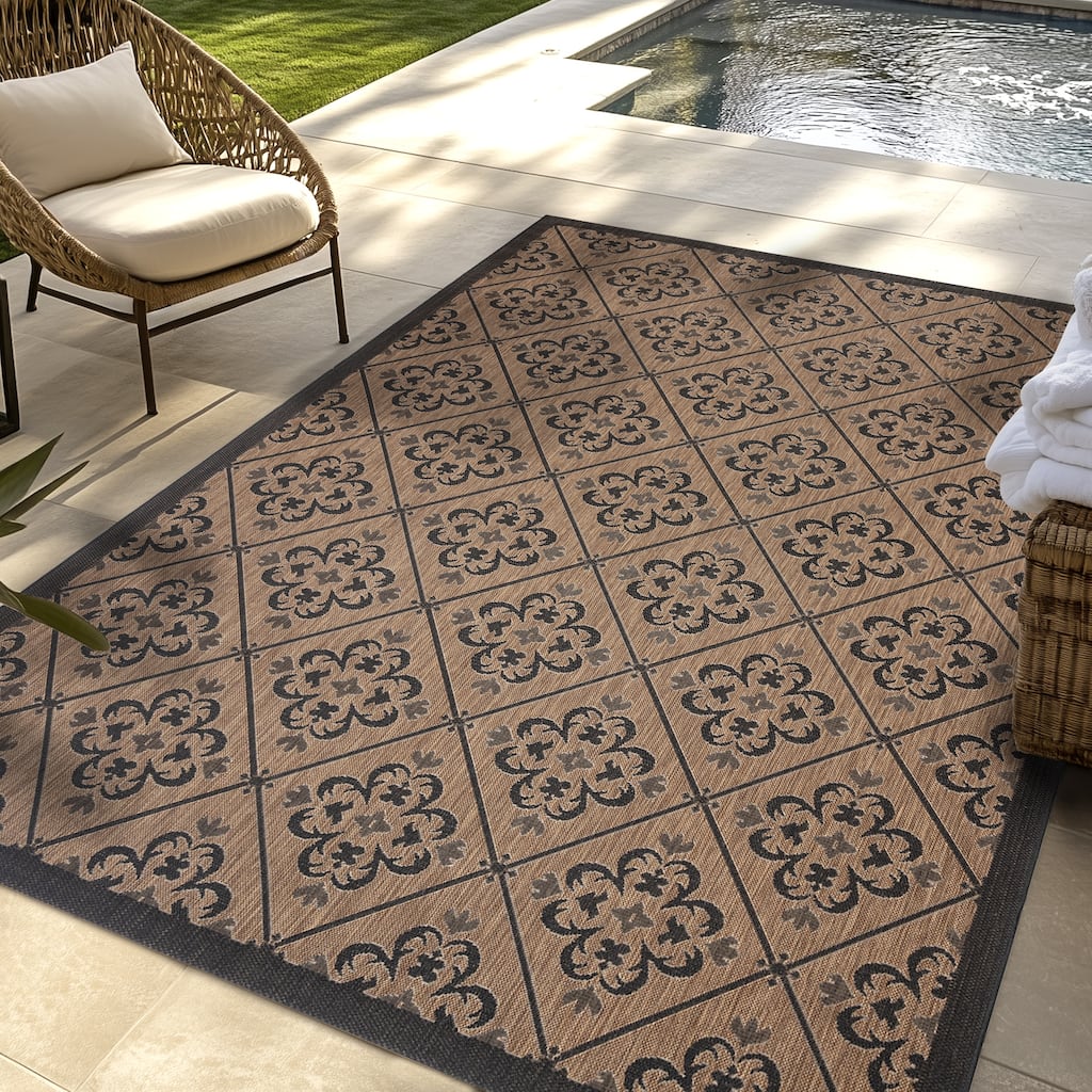 Gertmenian Paseo Bronte Floral Medallion Tile Polypropylene Flatweave Indoor/ Outdoor Area Rug