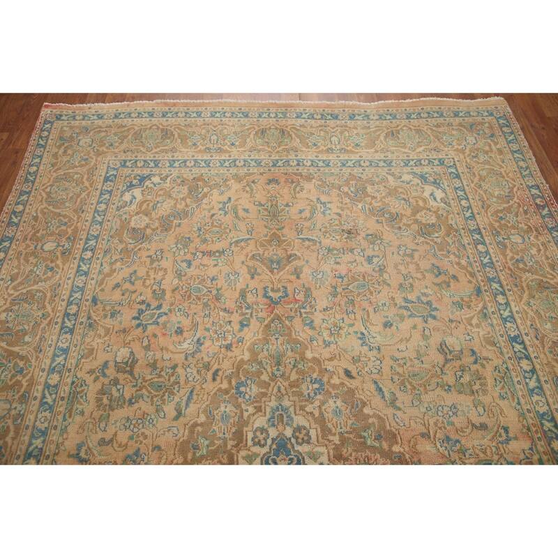 Hand Knotted Oriental 100% Wool Carpet Traditional Floral Oranges & Rust Mashad Area Rug - 9' 6'' X 6' 3''