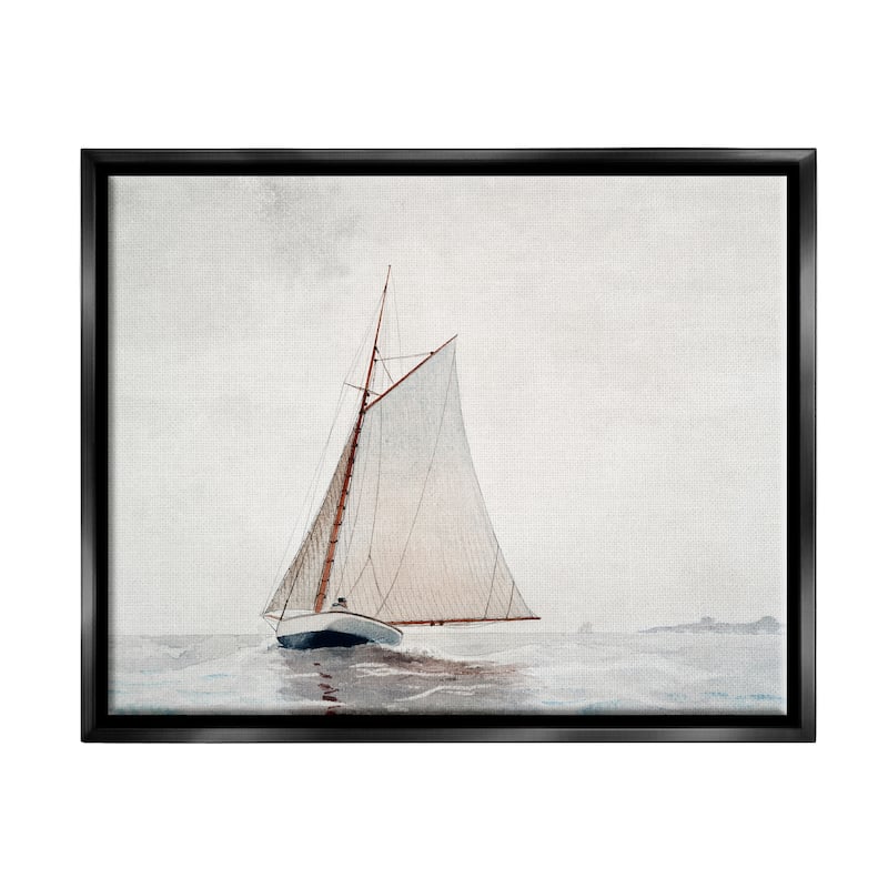 Stupell Sailboat Foggy Weather Clouds Ocean Waves Crashing Floater Frame, Design by Lettered and Lined