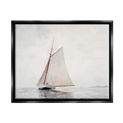 Stupell Sailboat Foggy Weather Clouds Ocean Waves Crashing Floater Frame, Design by Lettered and Lined