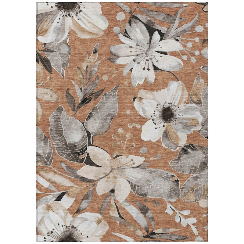 Machine Washable Indoor/ Outdoor Floral Chantille Rug