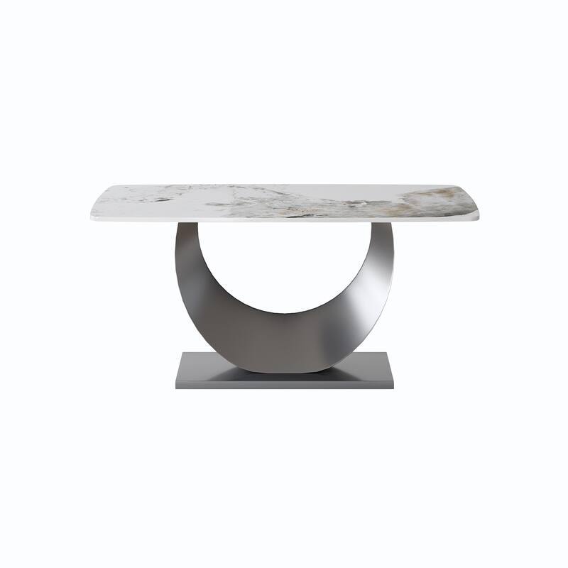 63"Rectangle Dining Room Table with U-Shape Stainless Steel Pedestal for Kitchen/Living Room(Table Only)