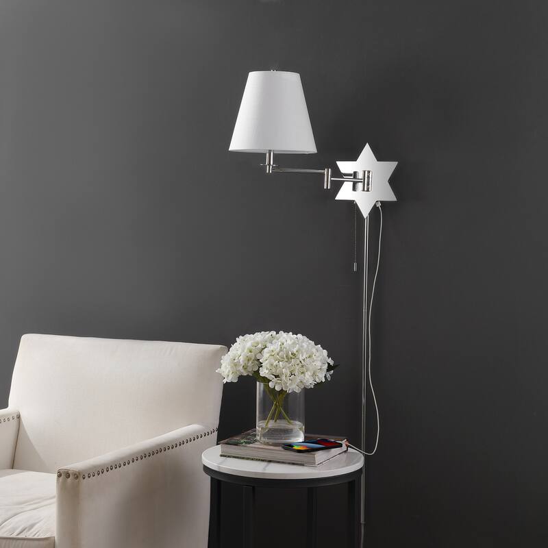 Antler 18.5" 1-Light Modern Swing Arm Plug-In or Hardwired LED Star Sconce with Pull-Chain and USB Charging Port by JONATHAN Y