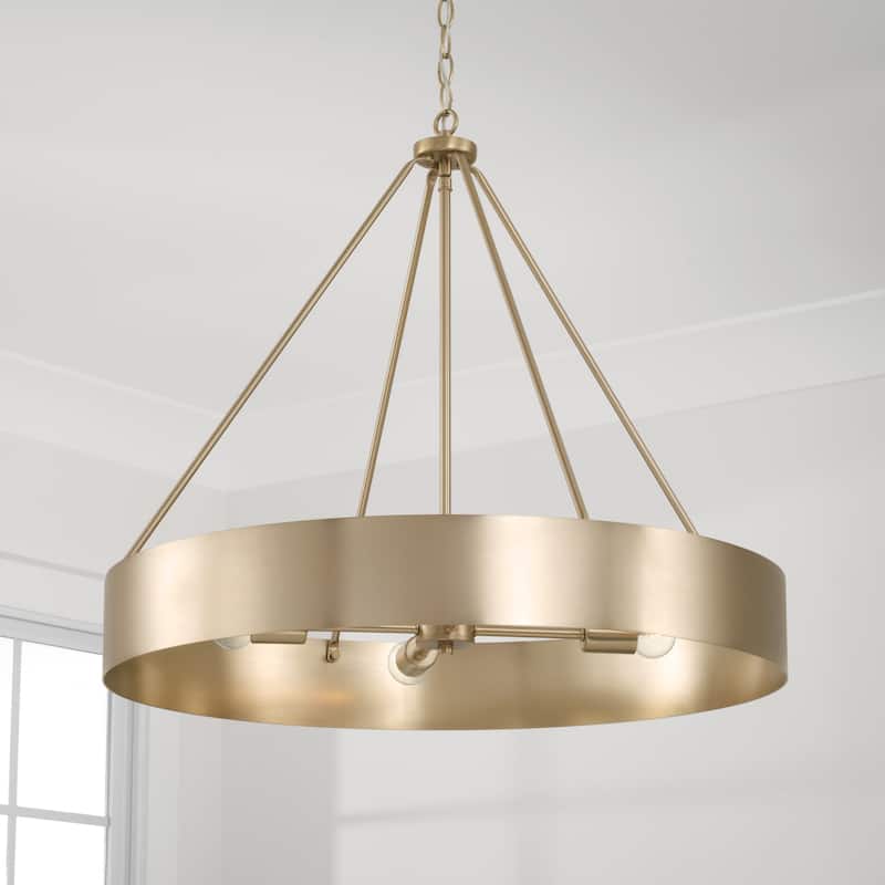 27.50"W x 24.25"H 4-Light Modern Circular Metal Chandelier with Painted Matte Brass Interior