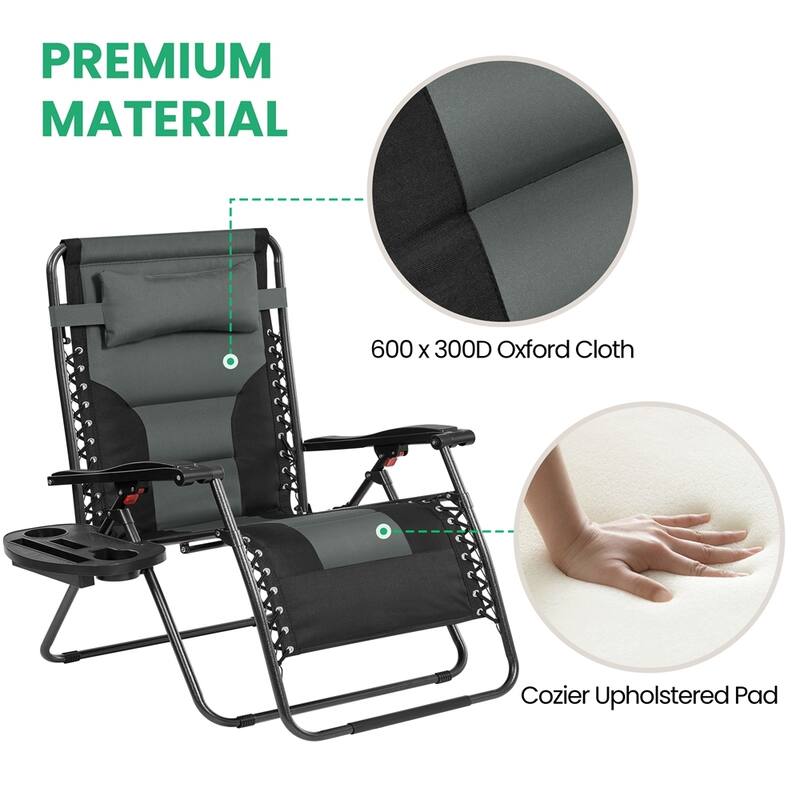 Yaheetech 29in Padded Outdoor Zero Gravity Chair Patio Lounge Camping Chair with Armrests and Pillow