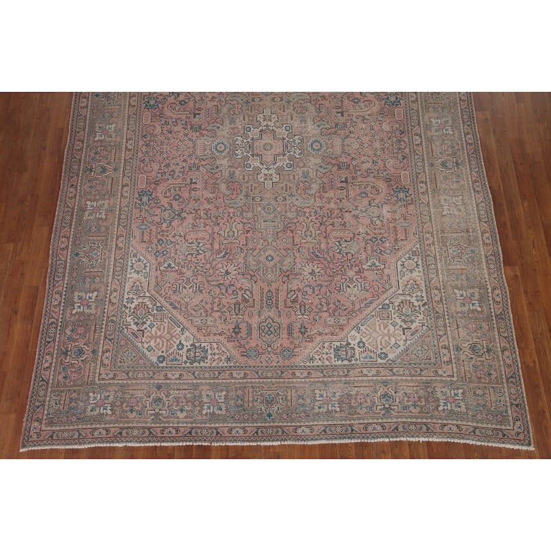 Hand Knotted Oriental 100% Wool Carpet Traditional Medallion Pink Tabriz Area Rug - 10' 10'' X 7' 10''