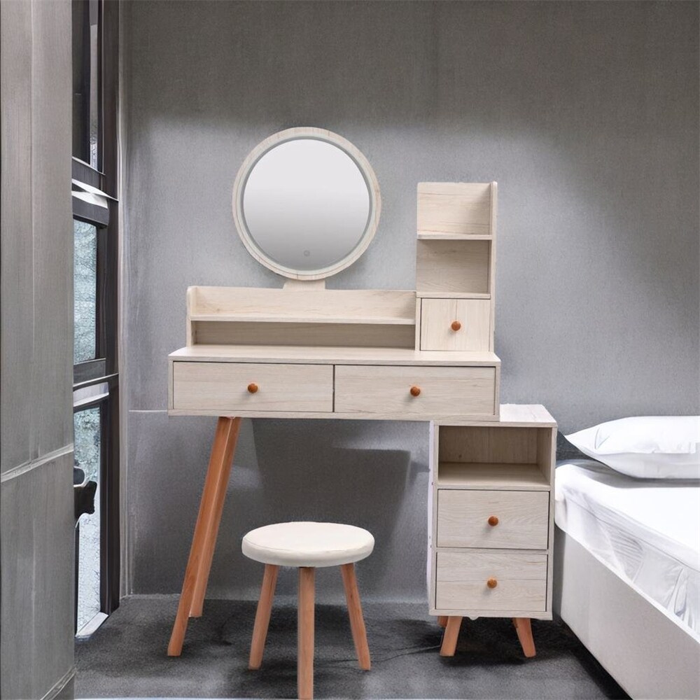 Length Adjustable Vanity Table Set w/ Touch LED Mirror and 5