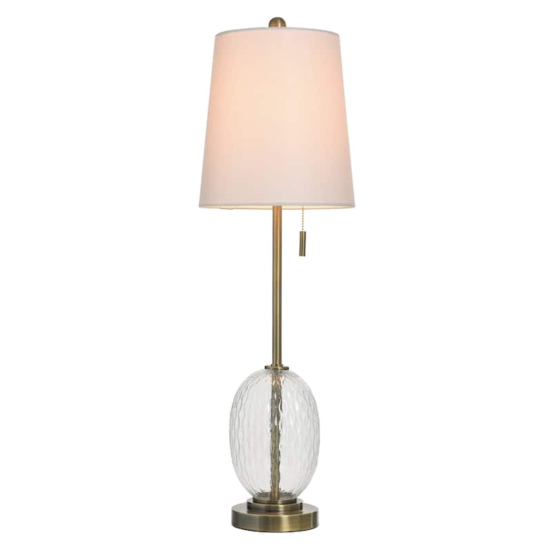StyleCraft Metal & Glass Table Lamp - Antique Brass & Clear Glass - White Shade