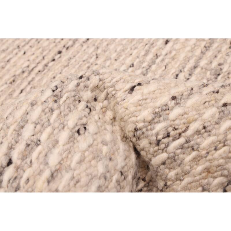 ECARPETGALLERY Hand Woven Looma Ivory Wool Rug - 7'10 x 9'10